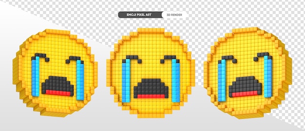 PSD grátis chorando emoji pixel art renderização 3d com fundo transparente