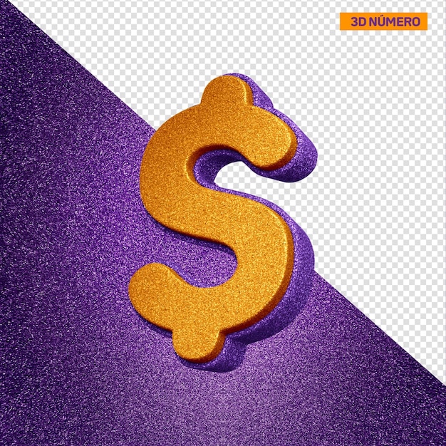 Cifra de caracteres especiais do alfabeto 3d com textura de glitter laranja e violeta