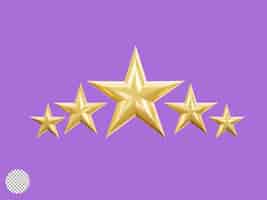 PSD grátis cinco estrelas douradas para excelente satisfação do cliente e conceito de avaliação por ilustração de renderização 3d