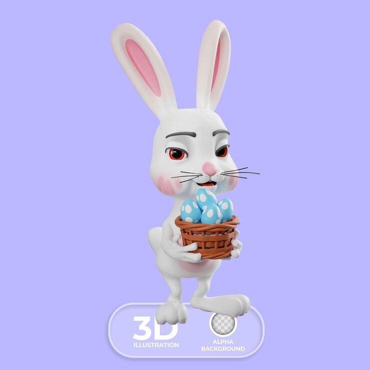 PSD grátis coelho segurando ovos de páscoa ilustração 3d