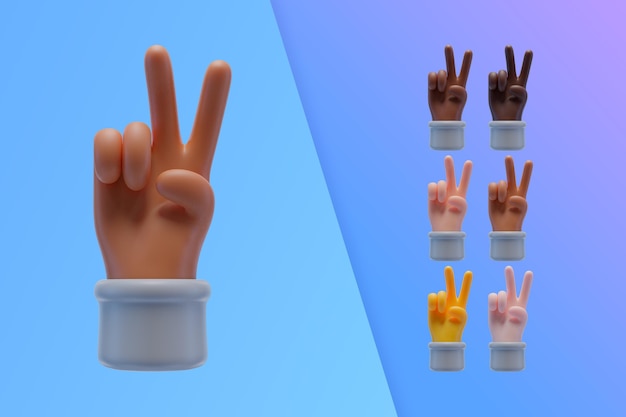 PSD grátis coleção 3d com as mãos fazendo o sinal da paz