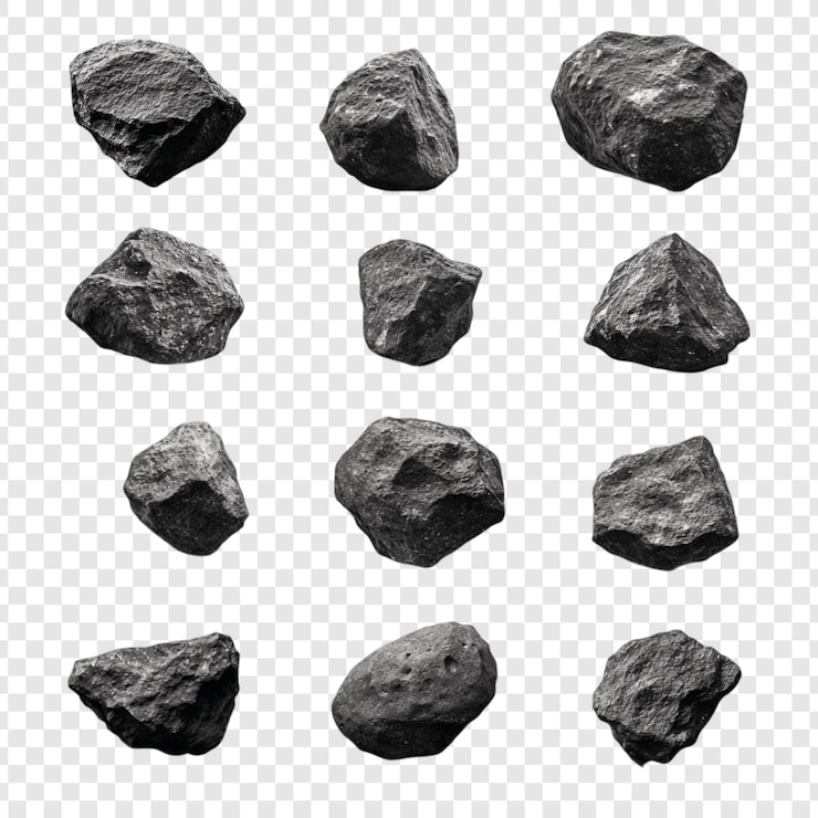 PSD grátis coleção de doze rochas cinzentas escuras isoladas imagens de alta resolução perfeitas para projetos de design