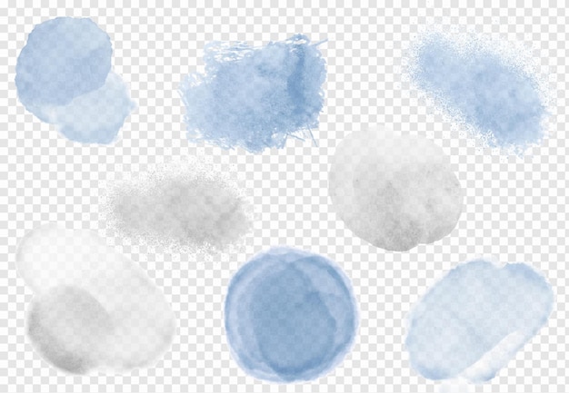 Coleção de elementos gráficos de nuvens azuis em um fundo transparente