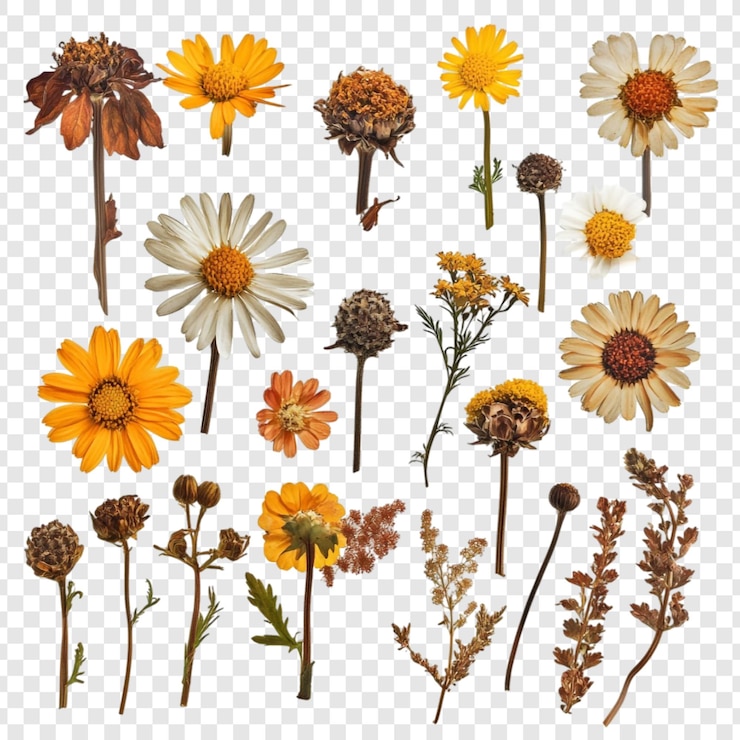 PSD grátis coleção de flores secas uma natureza morta botânica