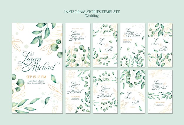 Coleção de histórias de instagram de casamento em aquarela