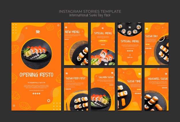 Coleção de histórias de mídia social do Instagram para restaurante de sushi
