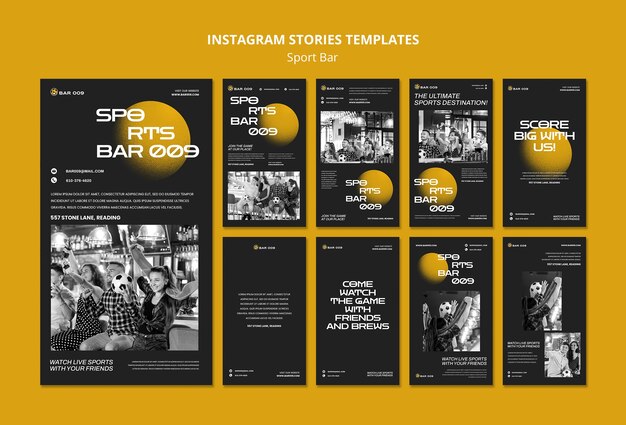 Coleção de histórias do instagram da barra de esportes