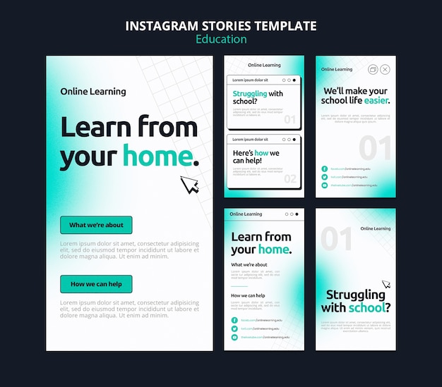 Coleção de histórias do instagram da escola online