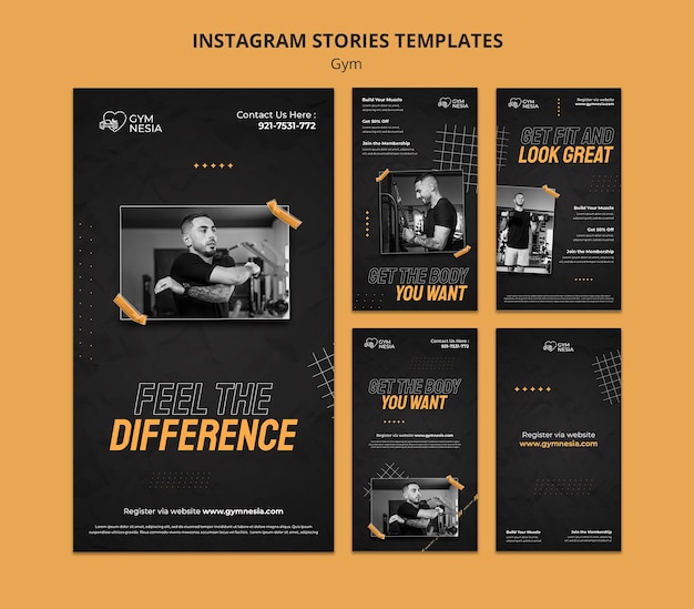 Coleção de histórias do instagram de academia e fitness