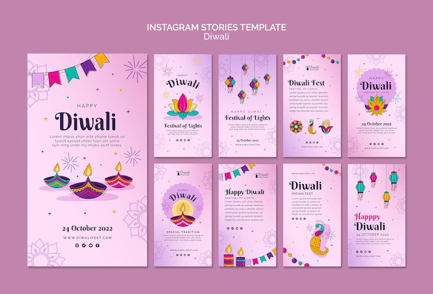 Coleção de histórias do instagram de celebração de Diwali