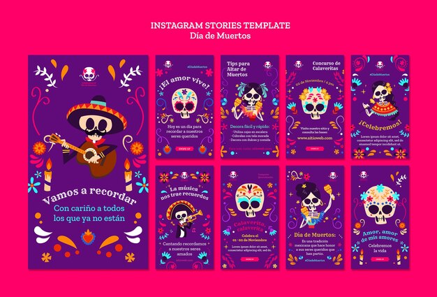 Coleção de histórias do instagram de celebração do dia de muertos
