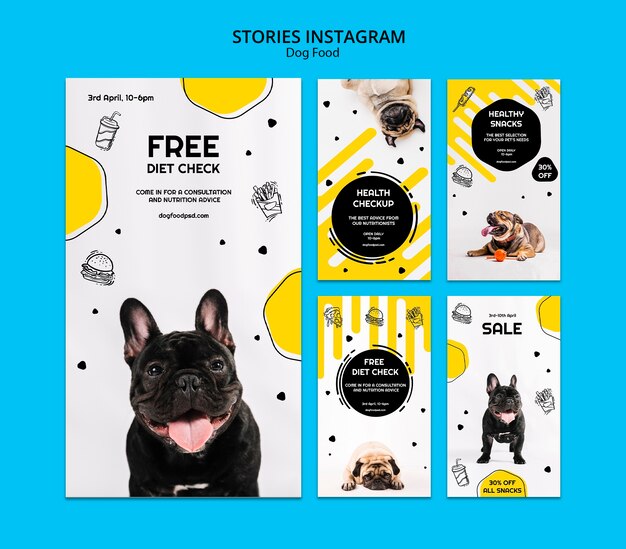 Coleção de histórias do instagram de comida de cachorro