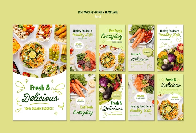 Coleção de histórias do instagram de comida saudável