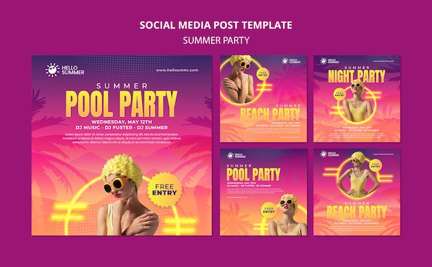 PSD grátis coleção de histórias do instagram de festa de verão