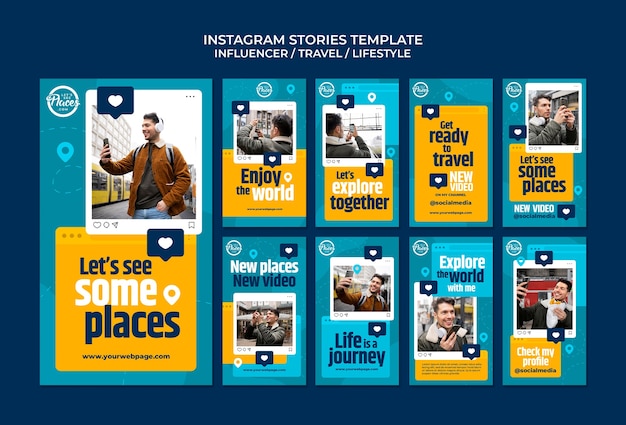 Coleção de histórias do instagram de influenciador de mídia de viagem