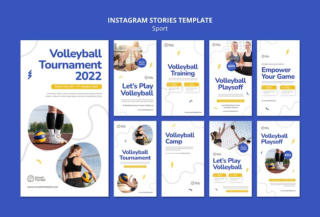 PSD grátis coleção de histórias do instagram de torneio de acampamento de vôlei