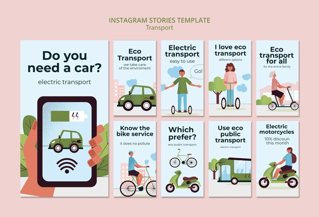 Coleção de histórias do instagram de transporte ecológico e ecológico