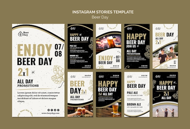 Coleção de histórias do instagram do dia da cerveja