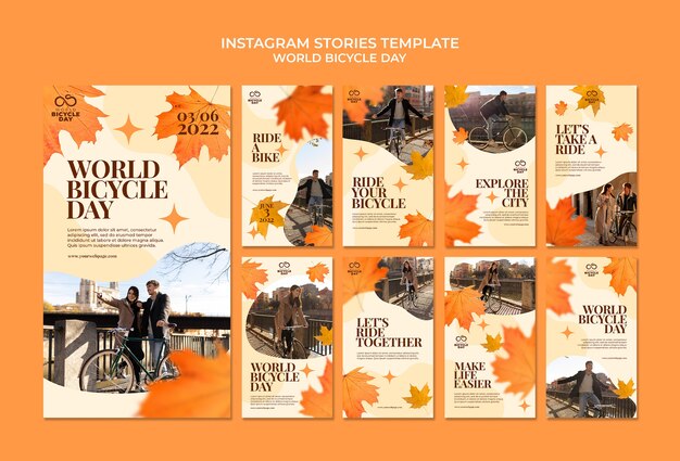 Coleção de histórias do instagram do dia mundial da bicicleta