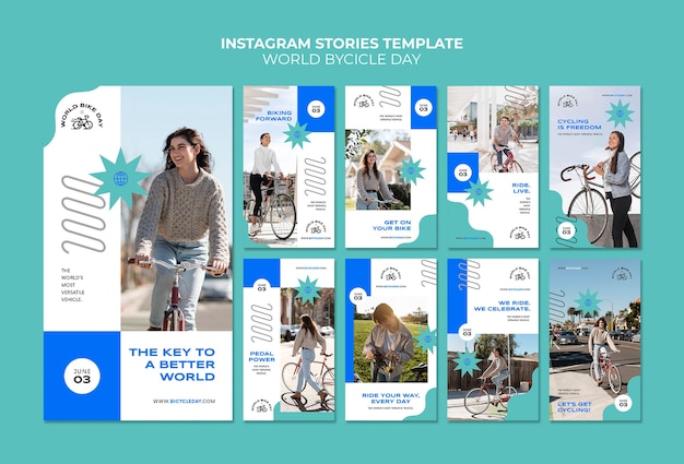 PSD grátis coleção de histórias do instagram do dia mundial da bicicleta