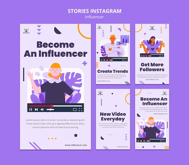 PSD grátis coleção de histórias do instagram do influenciador