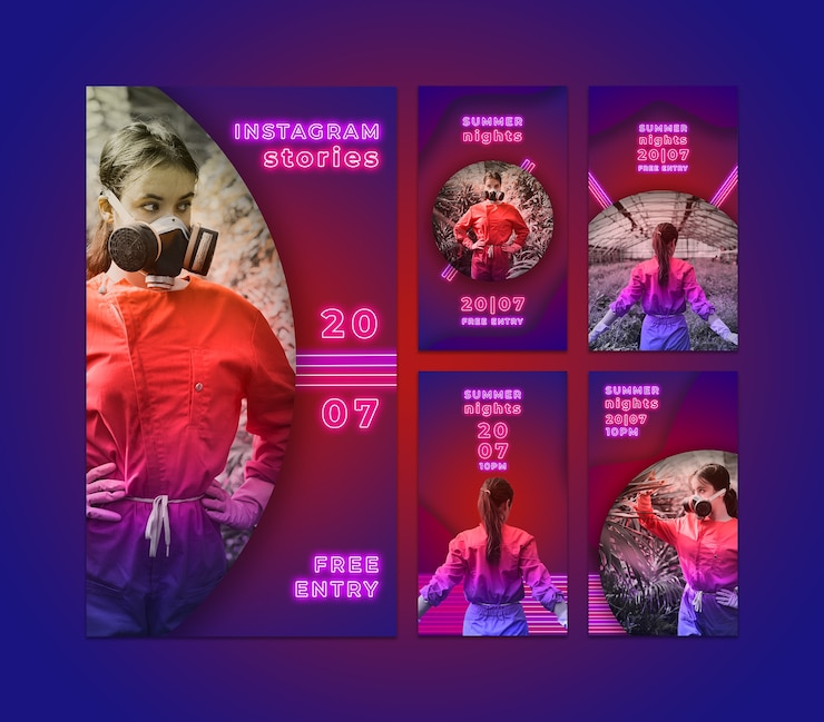 PSD grátis coleção de histórias do instagram em estilo neon
