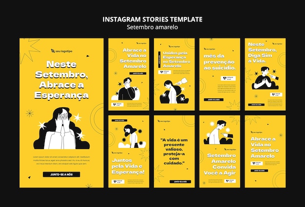 Coleção de histórias do Instagram para a campanha de conscientização de prevenção de suicídio do mês brasileiro