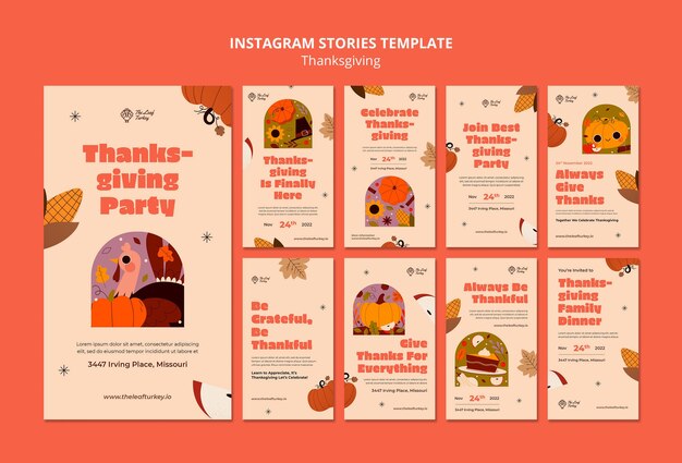 Coleção de histórias do Instagram para a celebração do Dia de Ação de Graças