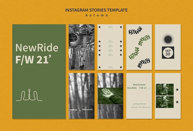 Coleção de histórias do Instagram para aventuras de outono na floresta