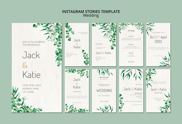 Coleção de histórias do Instagram para casamento com folhas
