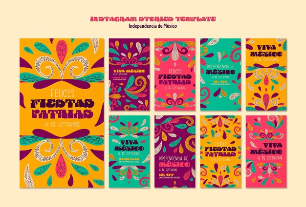 Coleção de histórias do instagram para celebração da independência do méxico