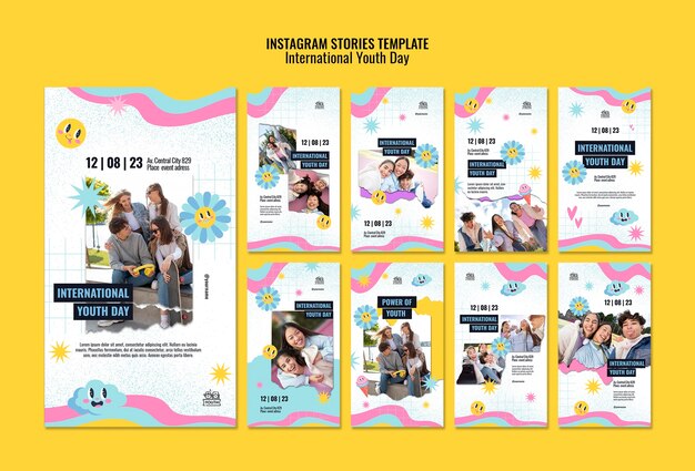 Coleção de histórias do instagram para celebração do dia internacional da juventude