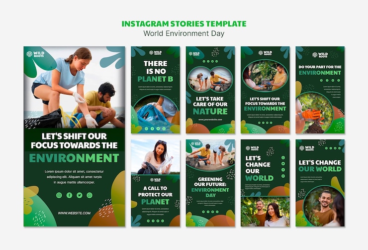 PSD grátis coleção de histórias do instagram para celebração do dia mundial do meio ambiente