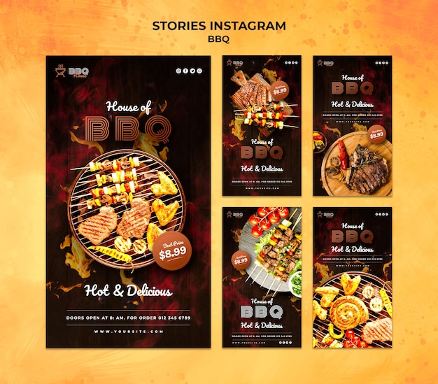 PSD grátis coleção de histórias do instagram para churrasco