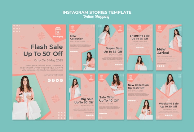 Coleção de histórias do Instagram para compras on-line com venda