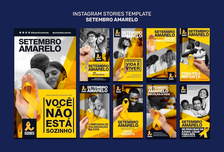 PSD grátis coleção de histórias do instagram para conscientização do mês brasileiro de prevenção ao suicídio