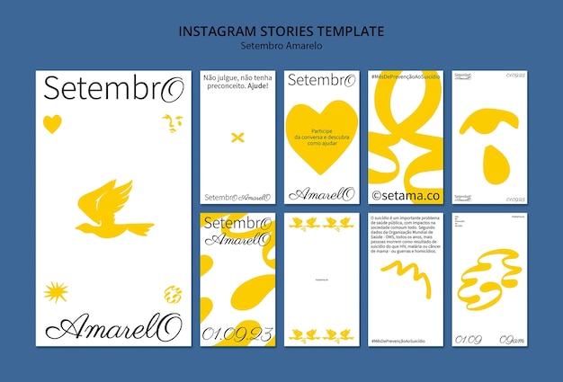PSD grátis coleção de histórias do instagram para conscientização do mês brasileiro de prevenção ao suicídio