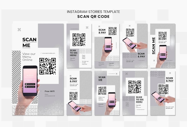 PSD grátis coleção de histórias do instagram para digitalização de código qr com smartphone