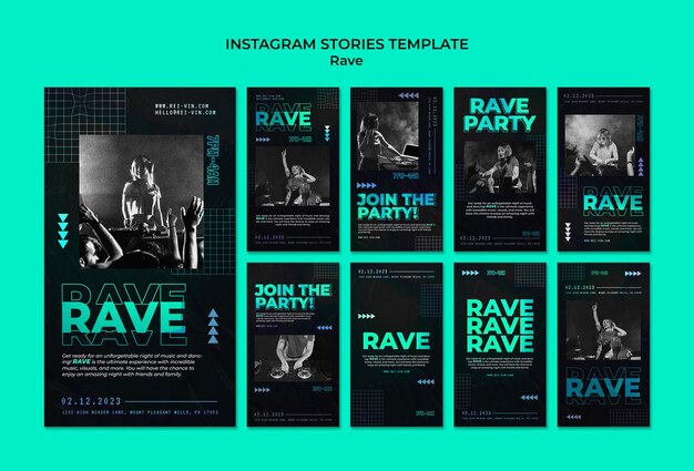 Coleção de histórias do instagram para festa rave