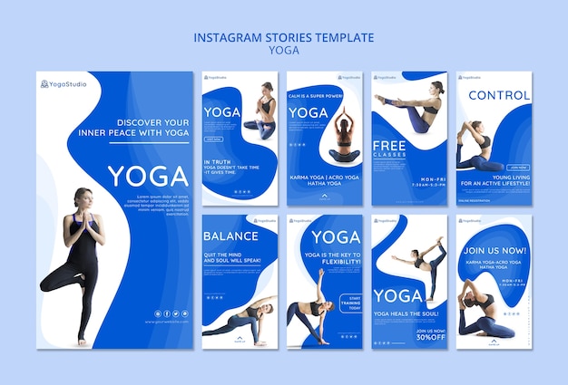 PSD grátis coleção de histórias do instagram para fitness de ioga