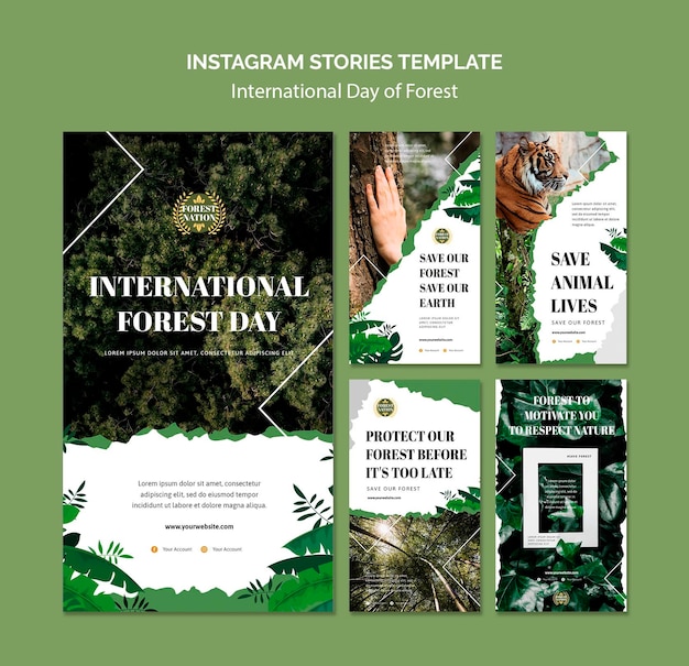 Coleção de histórias do instagram para o dia da floresta com a natureza