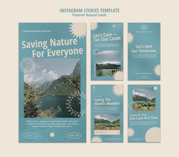 Coleção de histórias do Instagram para preservação da natureza com paisagem