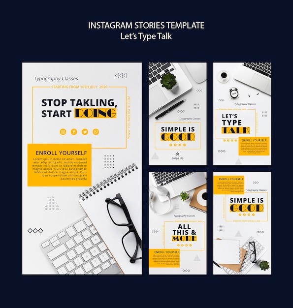 PSD grátis coleção de histórias do instagram para produtividade no trabalho