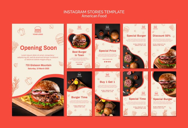 Coleção de histórias do Instagram para restaurante de hambúrguer