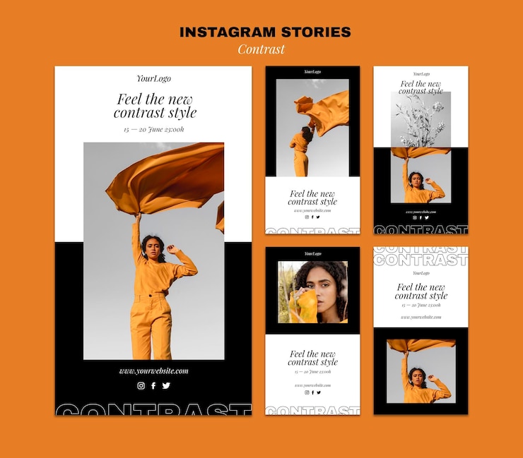 PSD grátis coleção de histórias do instagram para um estilo contrastante