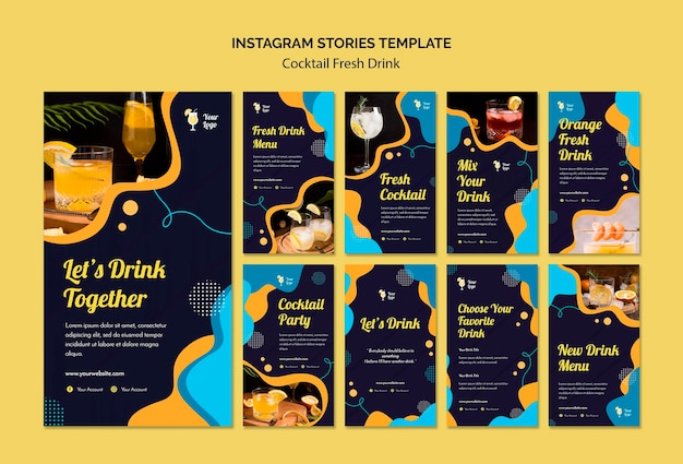 Coleção de histórias do instagram para uma variedade de coquetéis