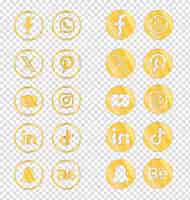 PSD grátis coleção de logotipos dourados de mídias sociais em um fundo transparente