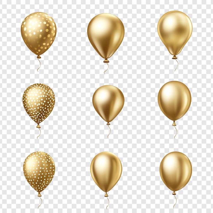 PSD grátis coleção de nove balões de ouro com desenhos sólidos e polka dot para celebrações festivas