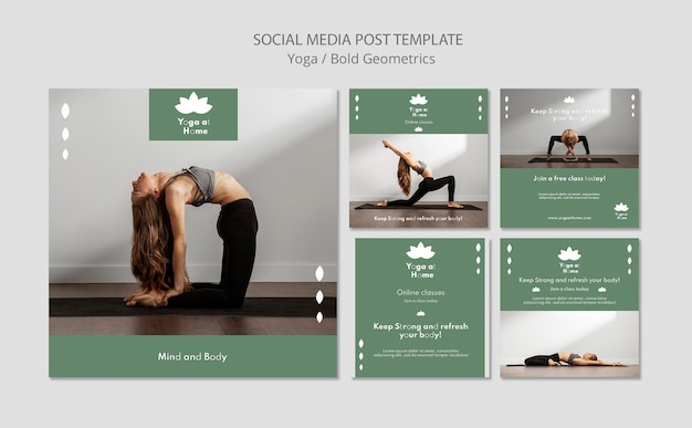 Coleção de postagens do instagram com mulheres praticando ioga