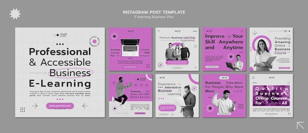 PSD grátis coleção de postagens do instagram da empresa de habilidades de e-learning de negócios
